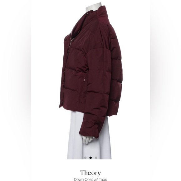 Theory offset puffer down coat (burgundy color) - Picture 2 of 4